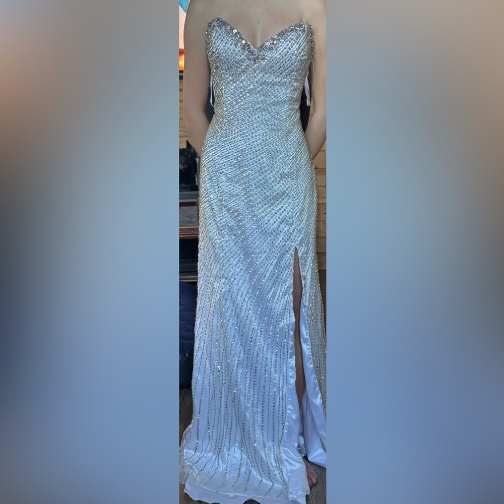 Elegant Blue Sequin Gown with Slit